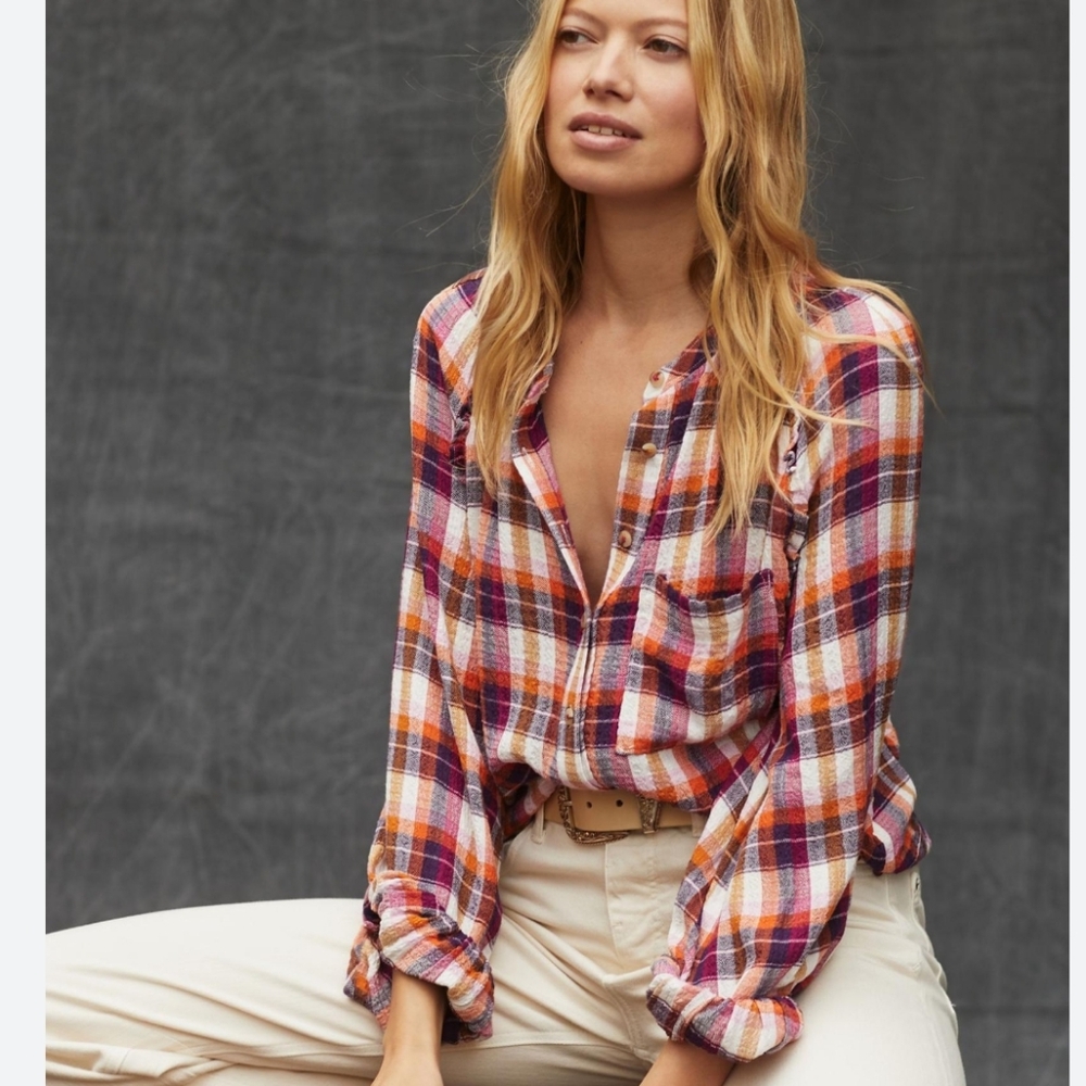 Anthropologie Pilcro Breezy Buttondown Plaid Flannel Size XS